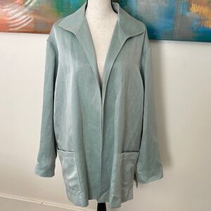 Lafayette 148 NY Silk Linen Blend Open Jacket Sea Blue Luxurious Feel Pockets 14